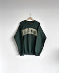 Green sweatshirt with 'Nova Scotia' text on a hanger against a white background, 80's, vintage, cozy, dads sweater, retro, retro vibe