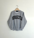 Gray sweatshirt with 'NOVA SCOTIA' text on a hanger against a white background, ns, Nova Scotia, Kids, Cozy, Matching Sweaters