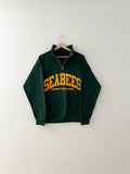 Green sweatshirt with 'SEABEES' text on a white background, High School, Simonds High School Merch, Sea Bees