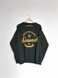 Dark green sweatshirt with yellow text and logo on a white background, School merch, Simonds High School, Sea bees, Vintage Design, Athletic